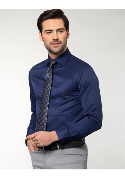 Slim Fit Düz Lacivert Erkek Gömlek fiyatları