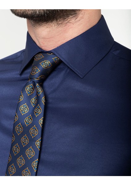 Slim Fit Düz Lacivert Erkek Gömlek fırsatları