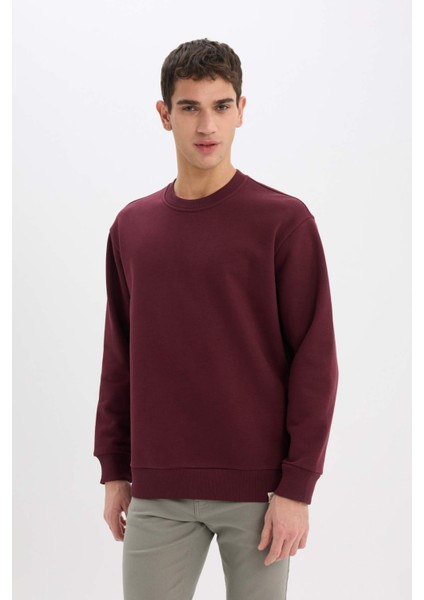 Oversize Geniş Kalıp Bisiklet Yaka Kalın Basic Düz Sweatshirt T5139AZ24AU