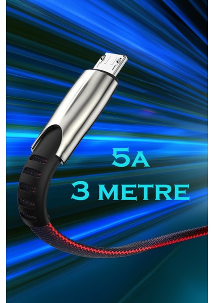 J3 Micro Usb 5A/100W Şarj ve Data Kablosu -3mt