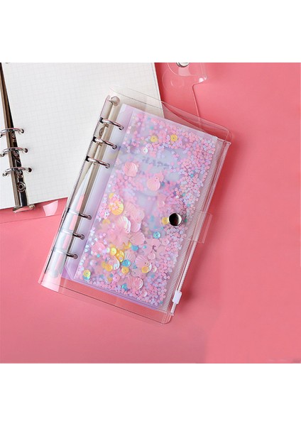 A6-Pembe Tarzı 1 Adet Sevimli Simli A5 A6 Iç Cebi 6 Delikli Planlayıcı Dosya Tutucu Kawaii Yapraklı Fermuarlı Cilt Kalemlik Depolama Çantası (Yurt Dışından)