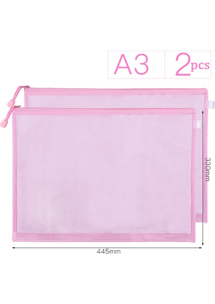 Pembe 2 Adet Tarzı A3 Fermuarlı Dosya Çantası Su Geçirmez Zip Dosya Klasörleri Sanat Eseri Saklama Okul Ofis Malzemeleri 8K Çizim Kağıdı Saklama Çantaları (Yurt Dışından)