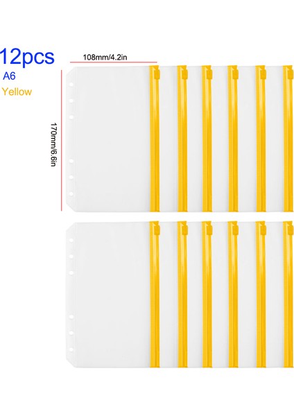 12 Adet A6 17X10.8Cm5 Stili 6-Halkalı Defter Cebi Dosya Fermuarlı Klasörler Şeffaf Gevşek Yapraklı Cep Dosya Tutucu (Yurt Dışından)