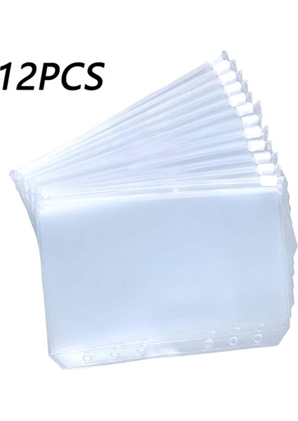 12 Adet A6 17X10.8Cm5 Stili 6-Halkalı Defter Cebi Dosya Fermuarlı Klasörler Şeffaf Gevşek Yapraklı Cep Dosya Tutucu (Yurt Dışından)
