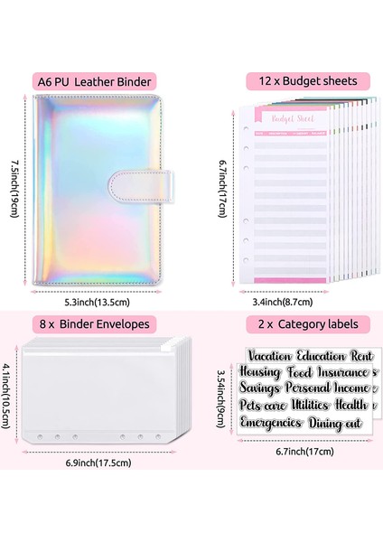 A6-Lazer Pembe Tarzı A6 Bütçe Cüzdanı Defteri İle Nakit Zarflar Sistemi, Gider Bütçe Tabloları, Kategori Etiketleri, Bütçeleme Ve Para Biriktirme Için (Yurt Dışından)