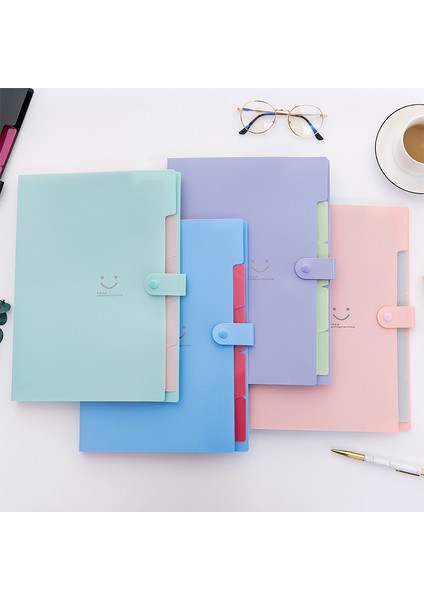 Mavi Stil Renkli A4 Sevimli Gülümseme Yüzlü Su Geçirmez 32.5*24 Cm Pp Dosya Klasörü 5 Katmanlı Belge Çantası Ofis Kırtasiye Okul Malzemeleri (Yurt Dışından)