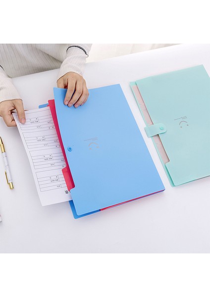 Mavi Stil Renkli A4 Sevimli Gülümseme Yüzlü Su Geçirmez 32.5*24 Cm Pp Dosya Klasörü 5 Katmanlı Belge Çantası Ofis Kırtasiye Okul Malzemeleri (Yurt Dışından)