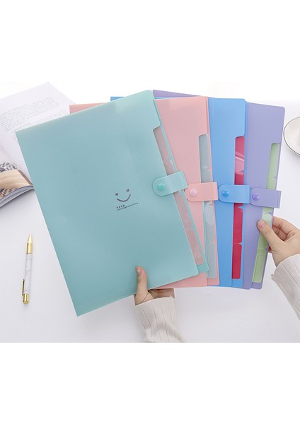 Mavi Stil Renkli A4 Sevimli Gülümseme Yüzlü Su Geçirmez 32.5*24 Cm Pp Dosya Klasörü 5 Katmanlı Belge Çantası Ofis Kırtasiye Okul Malzemeleri (Yurt Dışından)