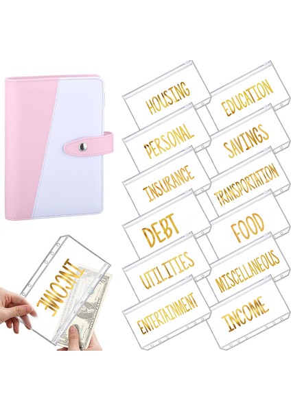 Pembe Beyaz Tarzı A6 Pu Deri Cüzdan Bütçe Nakit Zarfları Kişisel Organizer 12 Dosyalı Fermuarlı Cüzdanlar Için Fatura Planlayıcı, Para Biriktirme (Yurt Dışından)