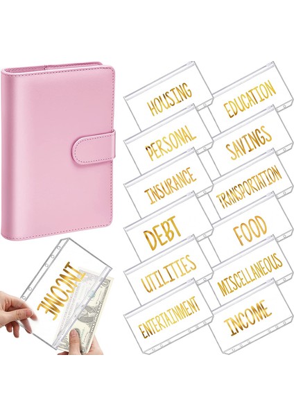 Pembe Beyaz Tarzı A6 Pu Deri Cüzdan Bütçe Nakit Zarfları Kişisel Organizer 12 Dosyalı Fermuarlı Cüzdanlar Için Fatura Planlayıcı, Para Biriktirme (Yurt Dışından)