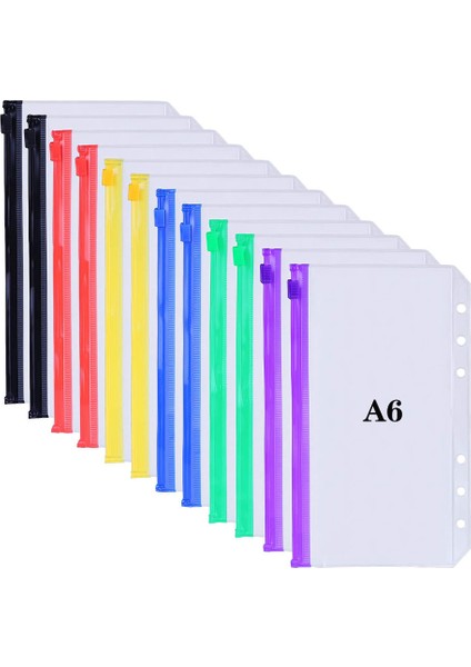 6 Pack-A5 Boyutu Stili A5A6 Binder Zipper Cep Dosyaları 6-Halka Defter Kılıfı Belge Saklama Çantaları (Yurt Dışından)