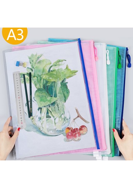 Pembe 2 Adet Tarzı A3 Fermuarlı Dosya Çantası Su Geçirmez Zip Dosya Klasörleri Sanat Eseri Saklama Okul Ofis Malzemeleri 8K Çizim Kağıdı Saklama Çantaları (Yurt Dışından)