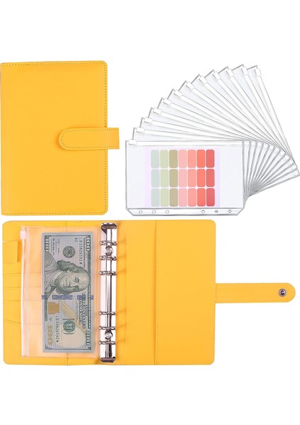 A6 Sarı-12 Adet Tarzı Yeni A6 Bütçe Cüzdanı Planlayıcı İle Renkli Pu Deri Not Defteri Cüzdanı Ve A6 Defter Cebi (Yurt Dışından)