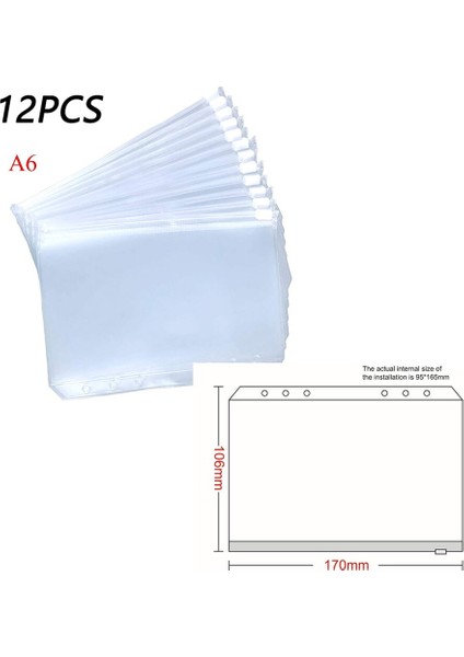 A6 12 Adet 10.6X17Cm Tarzı Kolaylık Sağlayan A5 A6 A7 Sunum Cebi Şeffaf Fermuarlı Dosyalar 6-Halkalı Defter Dosyaları Raporlar Dosyaları Için (Yurt Dışından)