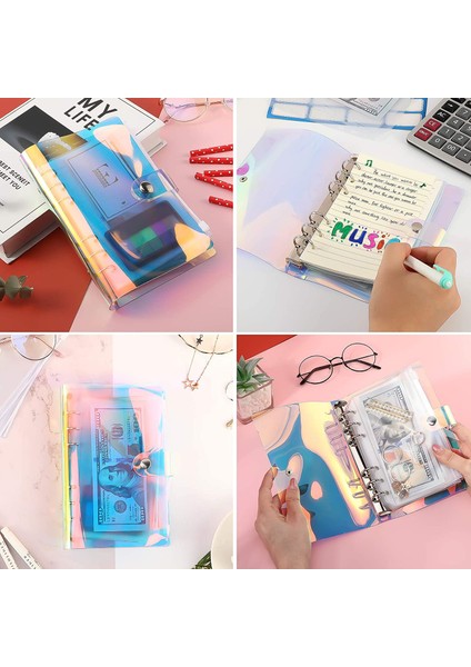 Siyah-12 Adet Tarzı A6 Pvc Gökkuşağı Defter Kapağı Planlayıcı Bütçe(Yurt Dışından)