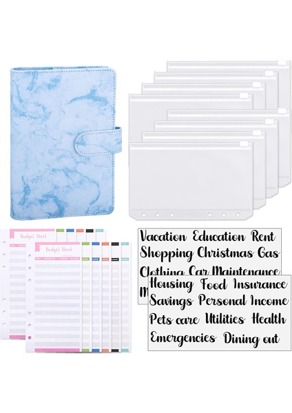 A6-Mermer Mavisi Stili A6 Bütçe Cüzdanı Defteri İle Nakit Zarflar Sistemi, Gider Bütçe Tabloları, Kategori Etiketleri, Bütçeleme Ve Para Biriktirme Için (Yurt Dışından)