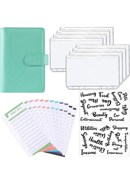 Yeşil Stil A6 Pu Deri Cüzdan Bütçe Zarflı Planlayıcı Organizer Sistemi - Bütçe Sayfaları Ve Harf Etiketli Net Fermuar Cebi (Yurt Dışından)