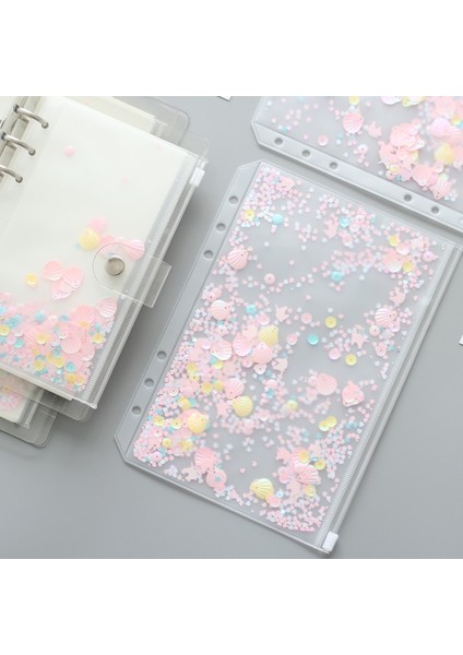 A6 Stili A5A6 Pembe Kabuklu Sequral Fermuarlı Çanta Bölücü Ajanda Aksesuarı Günlük Defter Dosya Saklama Çantası Filofax Dokibook Için (Yurt Dışından)