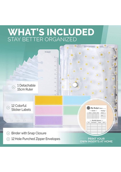 A6 Siyah Yıldız Stili 15 Parça A6 Papatya Pvc Dosya Kapağı Bütçe Planlayıcı Ve 12 Şeffaf Dosya Cebi Organizatör, Renkli Etiketler Bütçe Hesaplaması Için (Yurt Dışından) modelleri