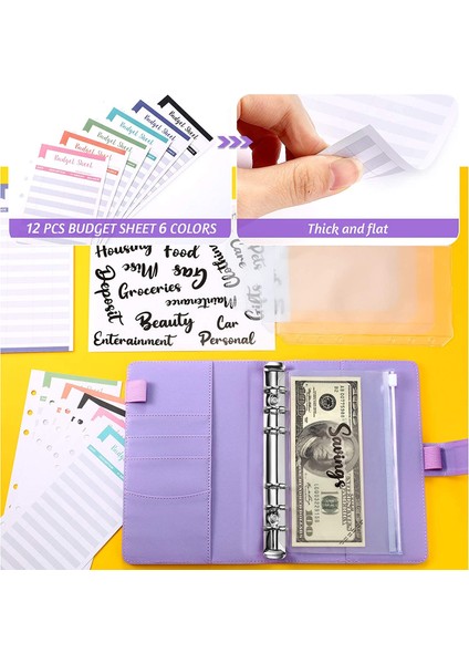 A6 Pembe Mermer Tarzı A6 Pu Deri Kapak Defter Bütçe Planlayıcı Organizatör, 8 Halkalı Cep, 12 Adet Gider Bütçe Sayfası Ve Alfabe Çıkartması (Yurt Dışından)