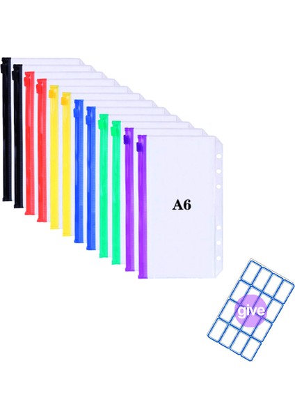 12 Pack-A6 Boyut Stili A5A6 Binder Zipper Cep Dosyaları 6-Halka Defter Kılıfı Belge Saklama Çantaları (Yurt Dışından)