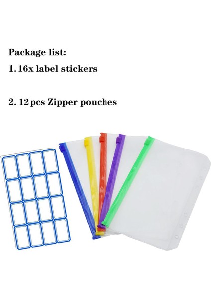 12 Pack-A6 Boyut Stili A5A6 Binder Zipper Cep Dosyaları 6-Halka Defter Kılıfı Belge Saklama Çantaları (Yurt Dışından)