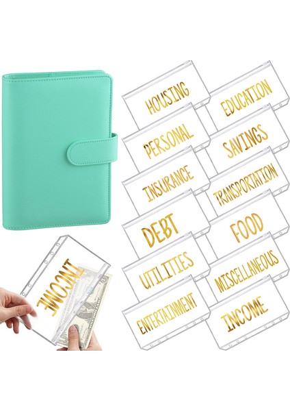 Yeşil Stil A6 Pu Deri Cüzdan Bütçe Nakit Zarfları Kişisel Organizer 12 Dosyalı Fermuarlı Cüzdanlar Için Fatura Planlayıcı, Para Biriktirme (Yurt Dışından)