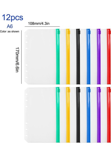 A6 10.6X17Cm Karıştırma Stili 6 Halkalı Defter Için A6 Pvc Şeffaf Classeur Zip Fermuarlı Dosya Torbaları (Yurt Dışından)