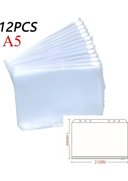 A5 12 Adet 14,8X21Cm Stili Kolaylık Sağlayan Pvc A5 A6 A7 Dosya Cebi Açık Fermuarlı Klasörler 6-Halkalı Defter Dosyaları Raporlar Klasörü Için (Yurt Dışından)