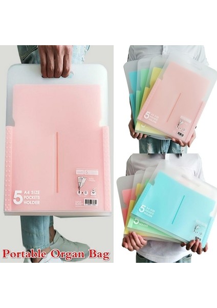 Gri Stil Taşınabilir Organ Çantası Belge Çantası Dosya Klasörü Genişletilebilir Cüzdan 5 Izgara A4 Organizer Kağıt Tutucu Ofis Okul Malzemeleri (Yurt Dışından)