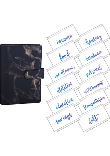 Siyah Mermer Tarzı A6 Gökkuşağı Yumuşak Pvc Defter Kapağı Planlayıcı Bütçe Cüzdanı Organizatör Kategoriler Fermuarlı Cüzdan Zarfları Için Fatura Planlayıcı (Yurt Dışından)