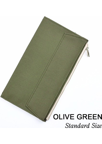 Zeytinyeşil 210X120Mm Stili Tuval Kumaş Fermuarlı Kılıf Cep Deri Ciltli Defter Planlayıcı Aksesuar Düzenli Pasaport Saklama Çantası Dosya Klasörü Kırtasiye (Yurt Dışından)