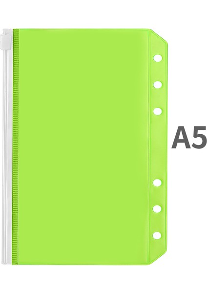 A5-Yeşil Stil A5A6 Dosya Cebi Pvc Dosya Gevşek Leaf Çanta Renkli Fermuar Klasörler 6-Halka Defter Dosya Kılıfı Belge Dosyalama Çantaları (Yurt Dışından)