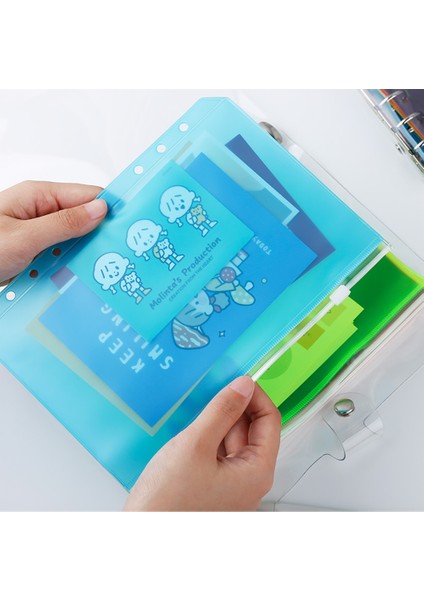 A5-Yeşil Stil A5A6 Dosya Cebi Pvc Dosya Gevşek Leaf Çanta Renkli Fermuar Klasörler 6-Halka Defter Dosya Kılıfı Belge Dosyalama Çantaları (Yurt Dışından)