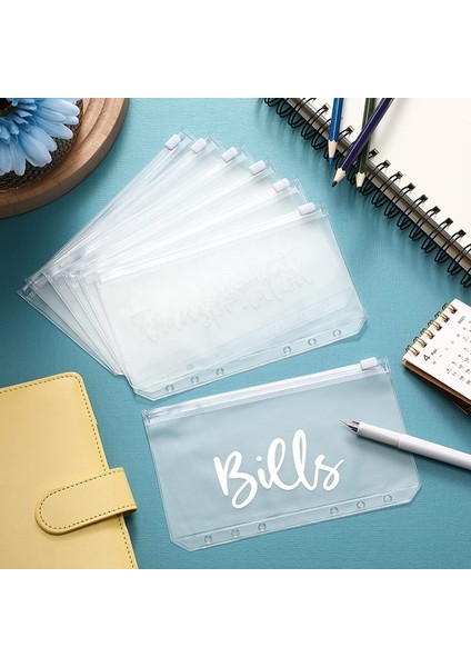 Siyah Harfler Stili 12 Parça Kategorili A6 Boyutlu Dosya Cebi 6 Delikli Cüzdan Zarflar Fermuarlı Klasörler Pvc Gevşek Yapraklı Çantalar Fatura Planlayıcı Için (Yurt Dışından)