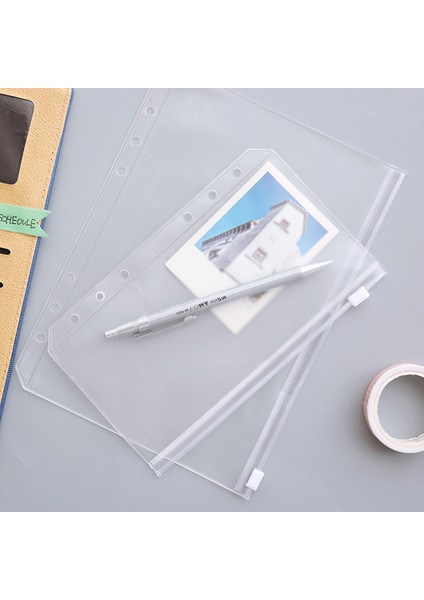 A5 Fermuarlı Çanta Stili A5 Kişisel A7 Defter Halka Çantaları Için Şeffaf Pvc Depolama Kart Tutucu 6 Delik Fermuarlı Kılıf Günlük Planlayıcı Aksesuarları (Yurt Dışından)