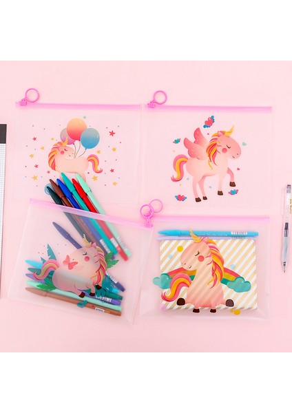 No.4 Tarzı Balonlar Ve Gökkuşağı Ormanı Kanatlı Unicorn Dosya Çantası - E-Ticaret Başlığı (Yurt Dışından)