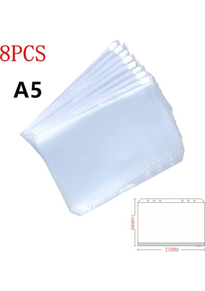 A5 8 Adet Tarzı 6 Halkalı Defter Dosyaları Raporlar Binder Için Pratik Temiz Pvc A5 A6 A7 Dosya Cebi Net Fermuarlı Klasörler (Yurt Dışından)