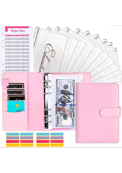 Siyah Stil Bütçe Planlayıcı Nakit Zarflar İle 12 Dosyalı A6 Suni Deri Defter - Tasarruf Için (Yurt Dışından)