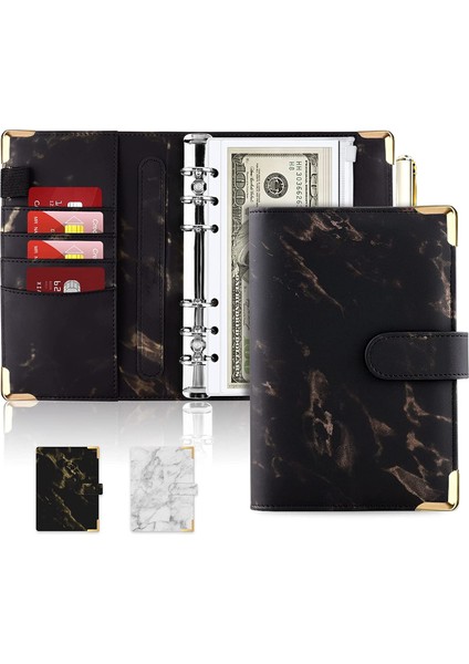 Mermer-Siyah Tarzı A6 Mermer Bütçe Defteri Dolamalı Defter, Kişisel Planlayıcı Defter Kapağı Manyetik Toka Kapanışlı (Yurt Dışından)