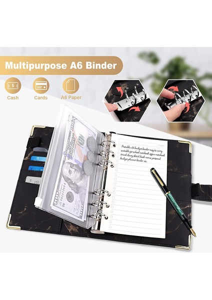 Mermer-Siyah Tarzı A6 Mermer Bütçe Defteri Dolamalı Defter, Kişisel Planlayıcı Defter Kapağı Manyetik Toka Kapanışlı (Yurt Dışından)