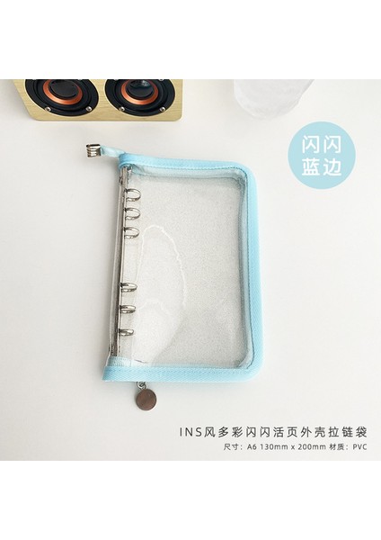 Mavi Stil A6 Glitter Yumuşak Kabuklu Binder 6 Halkalı Kapaklı Pvc Bütçe Defteri Fermuarlı Parlak Nakit Bütçe Sistemi Günlük Planlayıcı - E-Ticaret Başlığı (Yurt Dışından)
