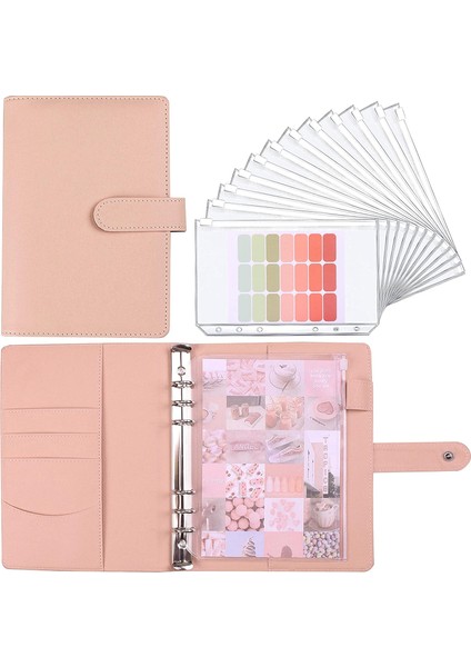 A6 Pembe Tarzı A6 Pu Deri Defter Bağlayıcı Bütçe Nakit Zarflar Planlayıcı Düzenleyici, Bağlayıcı Cep, Kategoriler Etiket Etiketi Tasarruf Etmek Için Sticker Label (Yurt Dışından)