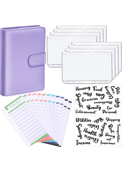 A6 Siyah Mermer Tarzı A6 Pu Deri Kapak Defter Bütçe Planlayıcı Organizatör, 8 Halkalı Cep, 12 Adet Gider Bütçe Sayfası Ve Alfabe Çıkartması (Yurt Dışından)