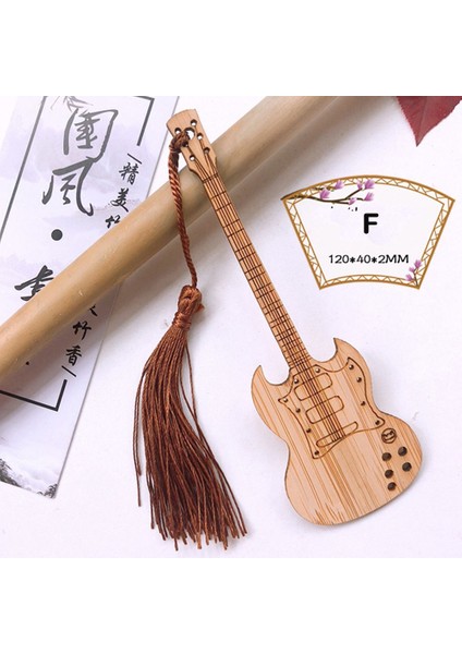 F Stili Yaratıcı Doğal Bambu Kitap Ayraçları Retro Gitar Bas Püsküllü Kitap Süsü Tutucu Klip Etiket Okuyucu Kitap Severler Için (Yurt Dışından)