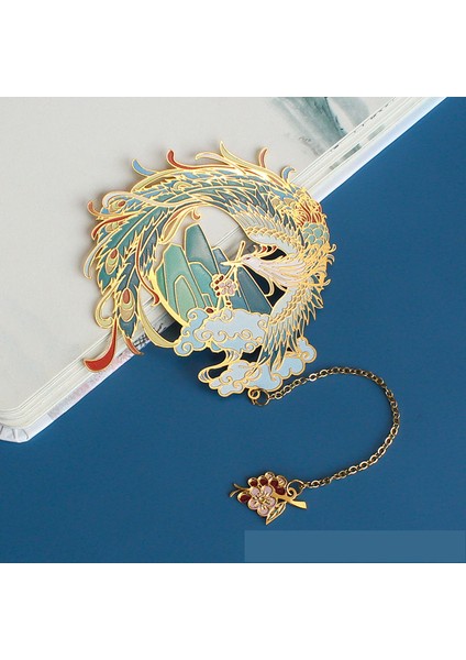 Camgöbeği Phoenix Stili Feniks Kitap Ayracı Klasik Metal Oyuk Kitap Tutucu Çin Tarzı Okul Öğrenci Ofis Kırtasiye Sanat Dekorasyon Anı Ürünü (Yurt Dışından)