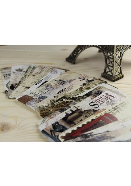 Retro Paris Kağıt Kitap Ayraç Paketi - Kraft Ambalajlı Kağıt Kitap Tutucu Mesaj Kartı (Yurt Dışından)