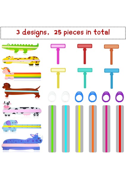 Çok Renkli Stil 25 Parça Disleksi Okuma Şeritleri Okuma Kılavuzu Şeritleri Çocuklar Için Hayvan Ayraçları Parmak Okuma Izleme Cetveli (Yurt Dışından)