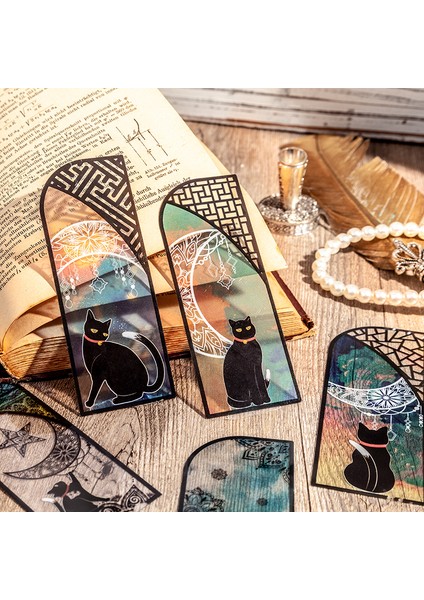 Bir Stil Sevimli Siyah Kedi Günlük Seri Ayraç Pvc Mat Okuma Ayraç Retro Kitap Sayfa Işaretleme Kırtasiye Malzemeleri (Yurt Dışından) modelleri