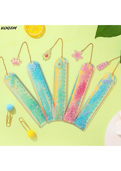 A1 Stili Çocuklar Için Olarak Kawaii Yaprak Ayraçlı Çok Fonksiyonlu 15Cm Cetvel Kolye Parıltılı Kitap Ayıraç Okul Ofis Malzemeleri Papelaria (Yurt Dışından) modelleri